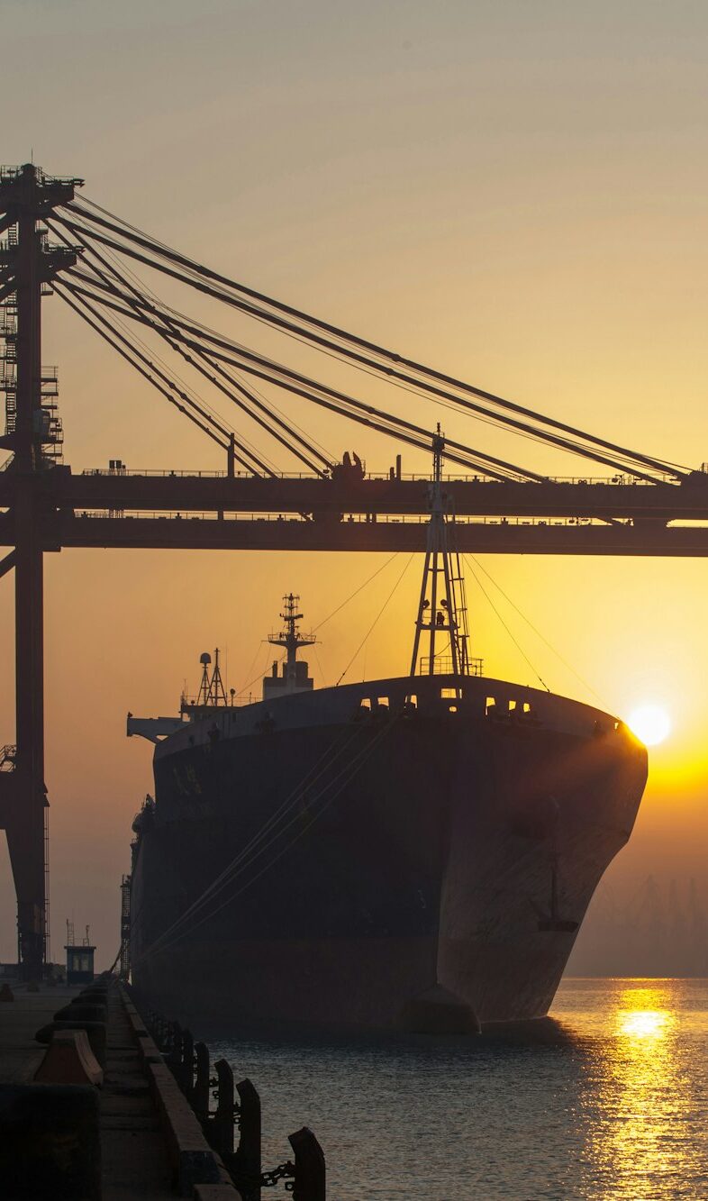 Container ship and cranes at port